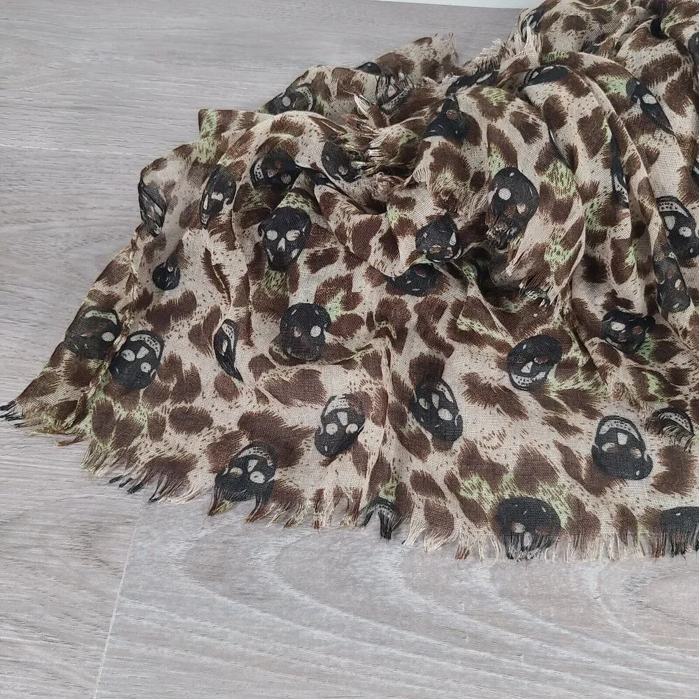 Animal Print Halloween‎ Goth Grunge Punk Black Skull Scarf Fringe Soft